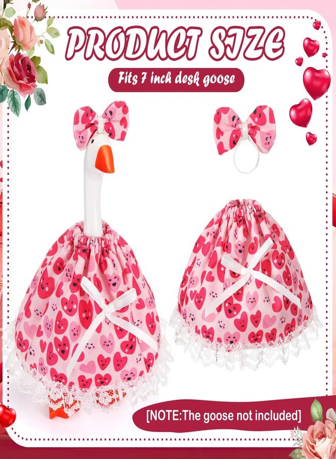 Simlakey 1 Set Valentines Day 7 Inch Mini Desk Goose Outfits Romantic Dress and Bow Hat Desk Goose Costume for Duck Statue Decor (Smiling) - Image 2